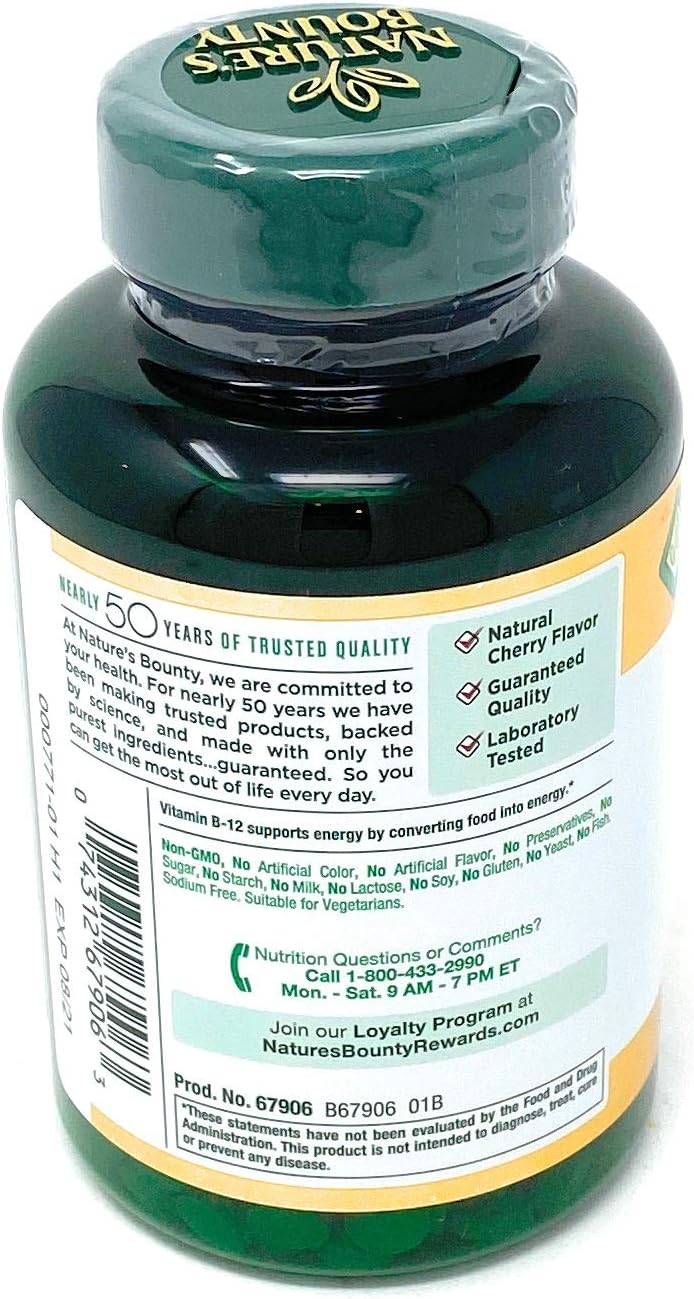 High Potency Vitamin B-12 2500 mcg Quick Dissolve Cherry Tablets (300 Count) - Fast Acting Energy Supplement by Nature's Bounty
