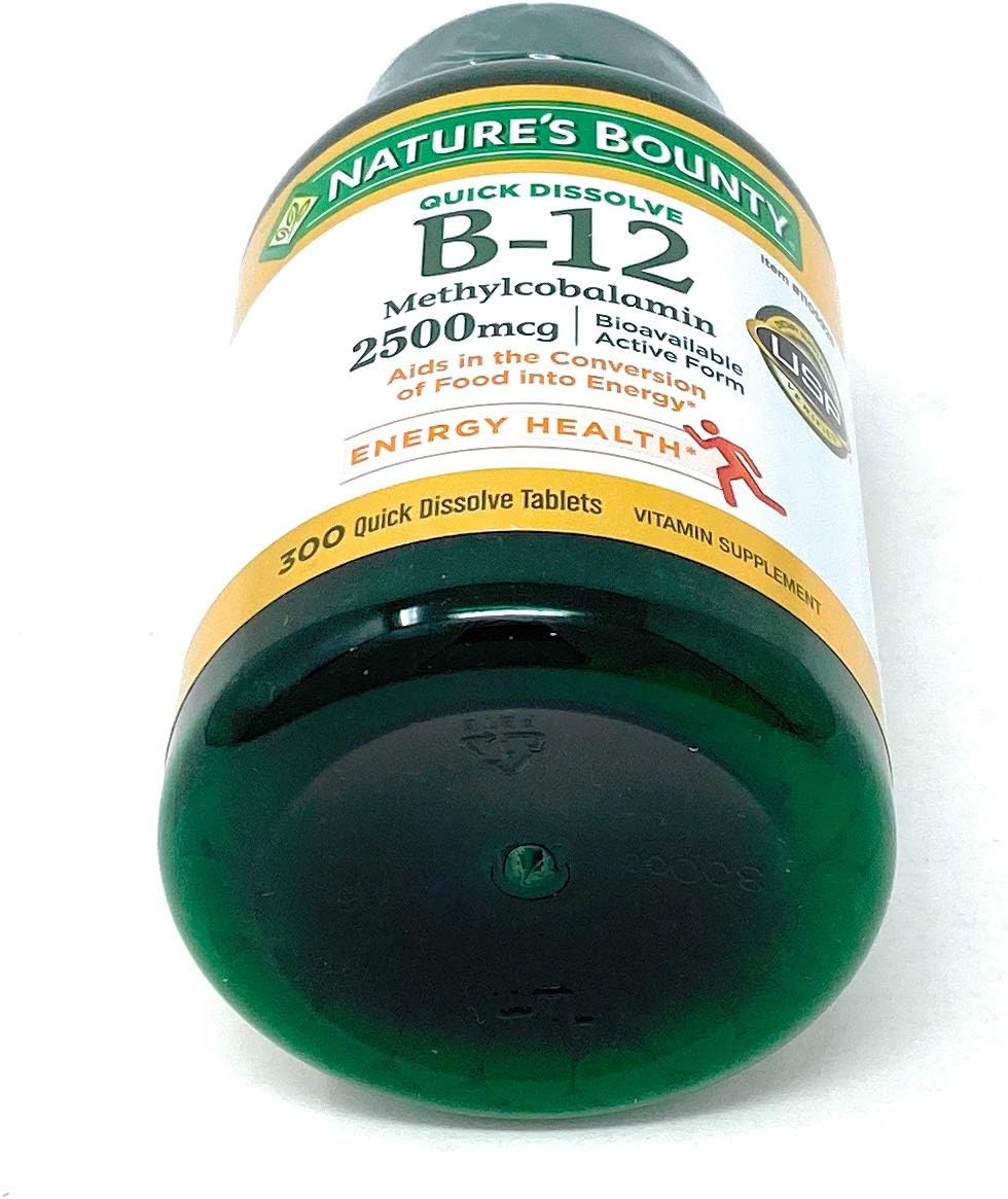 High Potency Vitamin B-12 2500 mcg Quick Dissolve Cherry Tablets (300 Count) - Fast Acting Energy Supplement by Nature's Bounty