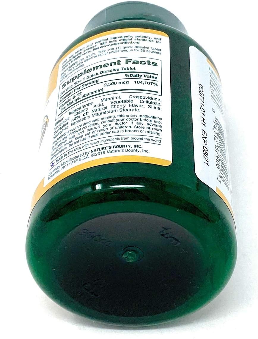 High Potency Vitamin B-12 2500 mcg Quick Dissolve Cherry Tablets (300 Count) - Fast Acting Energy Supplement by Nature's Bounty