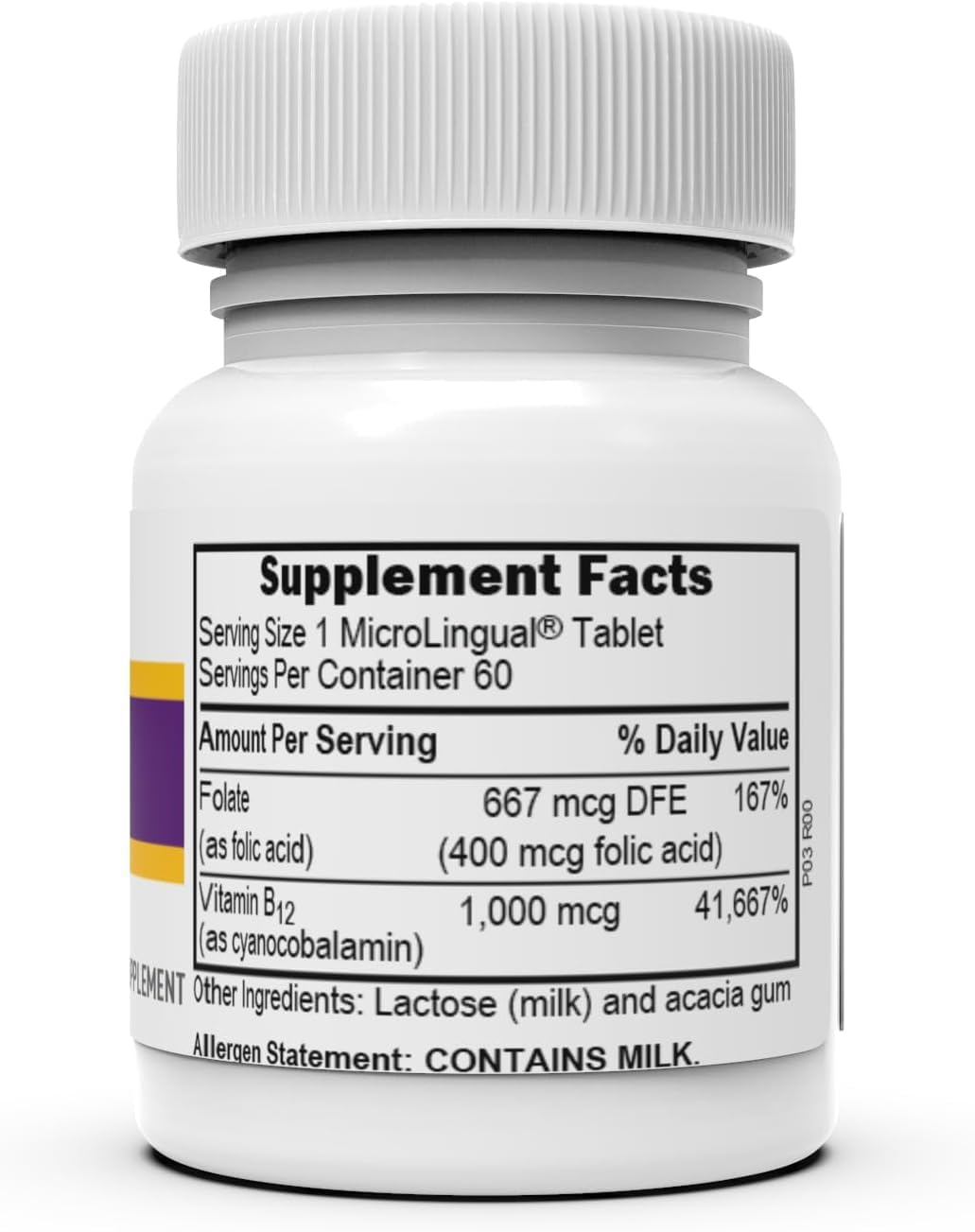 High Potency Vitamin B-12 and Folic Acid Sublingual Tablets for Energy, Heart, Brain, and Stress Support - 60 Count