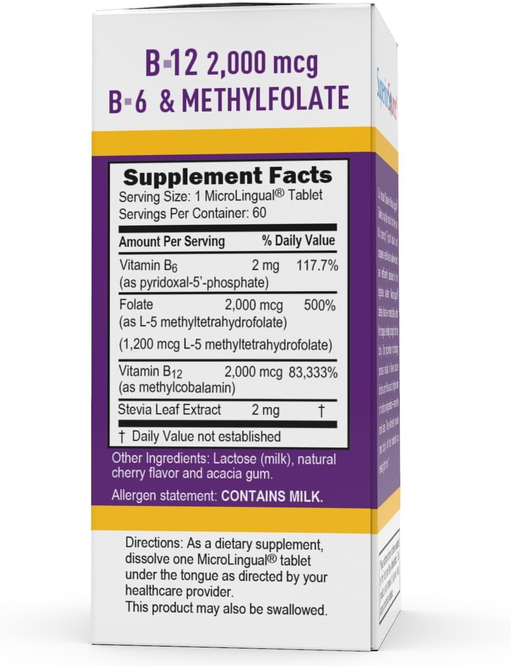 High Potency Vitamin B-12 Methylcobalamin, B-6, & Methylfolate Tablets for Energy, Brain, Heart Health - 60 Sublingual Dissolving Tabs