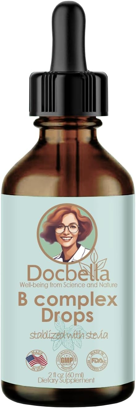 High-Potency Vitamin B Complex Drops with B12 1200mcg & Stevia, USA-Made