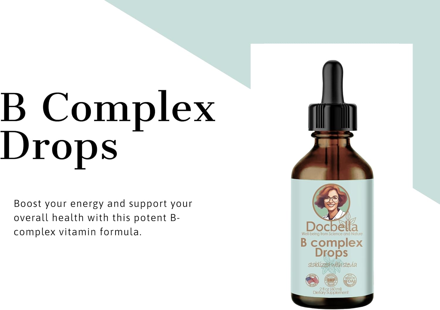 High-Potency Vitamin B Complex Drops with B12 1200mcg & Stevia, USA-Made