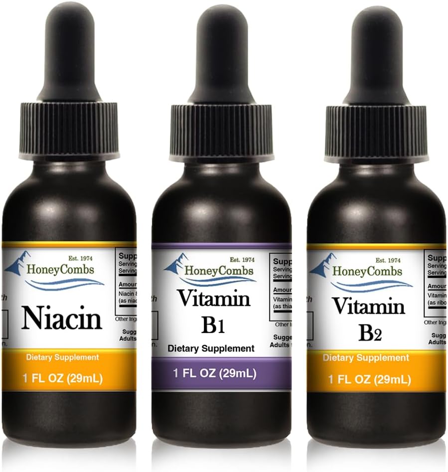 High Potency Vitamin B Complex Liquid Drops - Riboflavin, Thiamine, Niacin - 1 Fl Oz Each