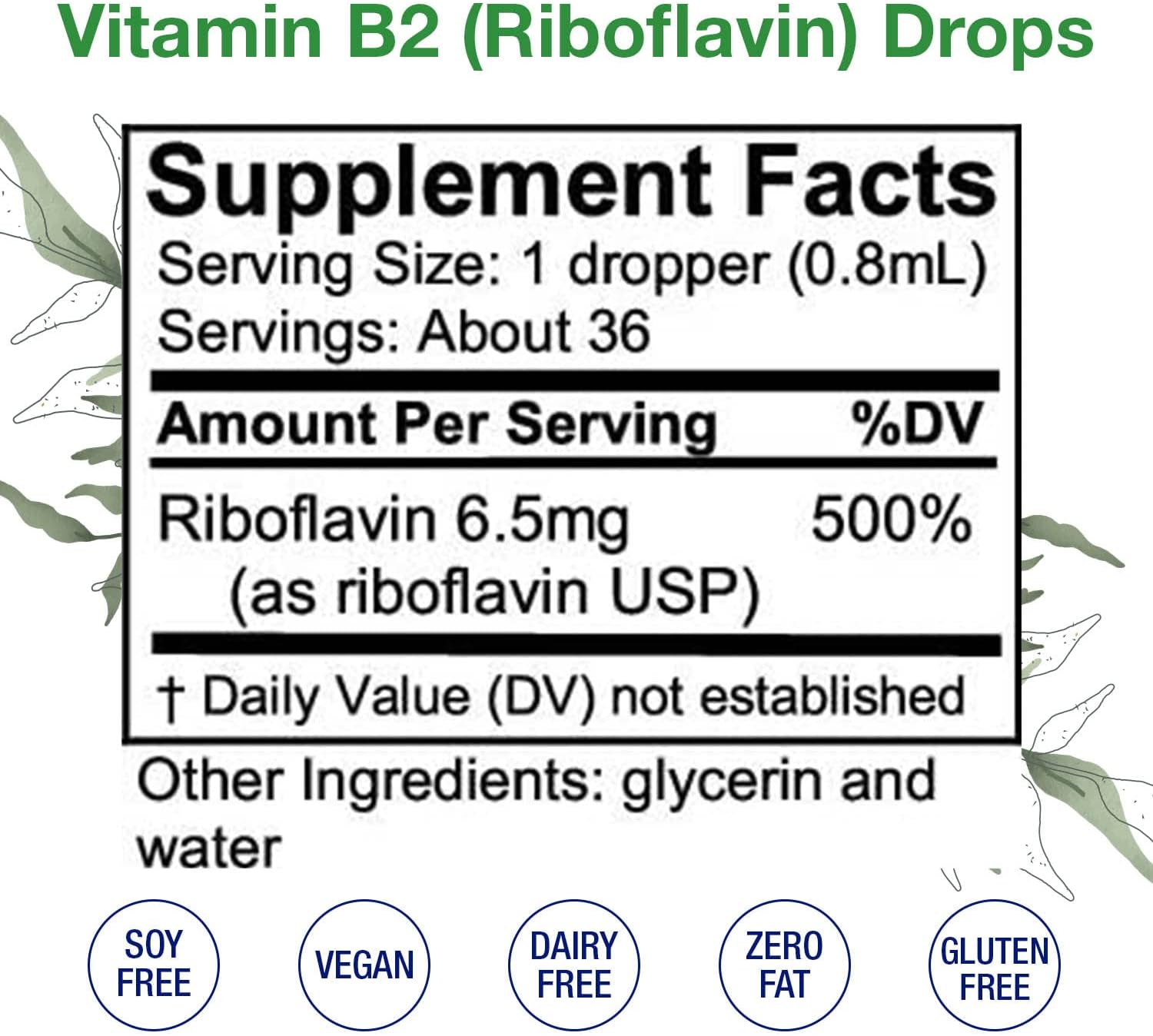 High Potency Vitamin B Complex Liquid Drops - Riboflavin, Thiamine, Niacin - 1 Fl Oz Each