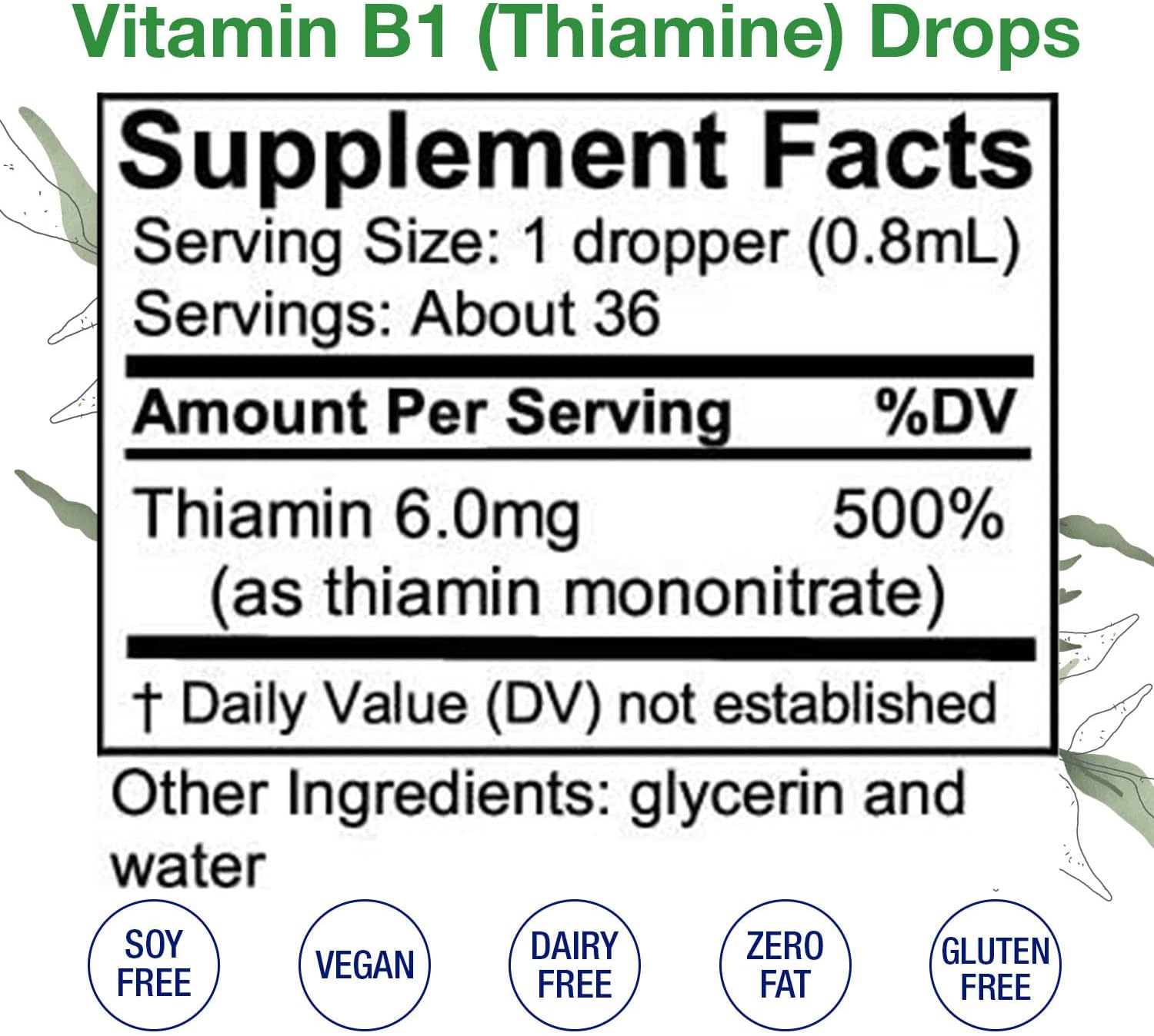 High Potency Vitamin B Complex Liquid Drops - Riboflavin, Thiamine, Niacin - 1 Fl Oz Each