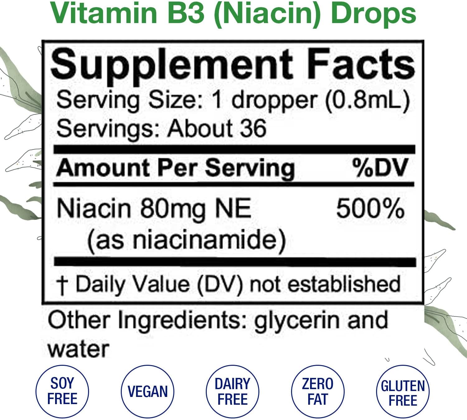 High Potency Vitamin B Complex Liquid Drops - Riboflavin, Thiamine, Niacin - 1 Fl Oz Each