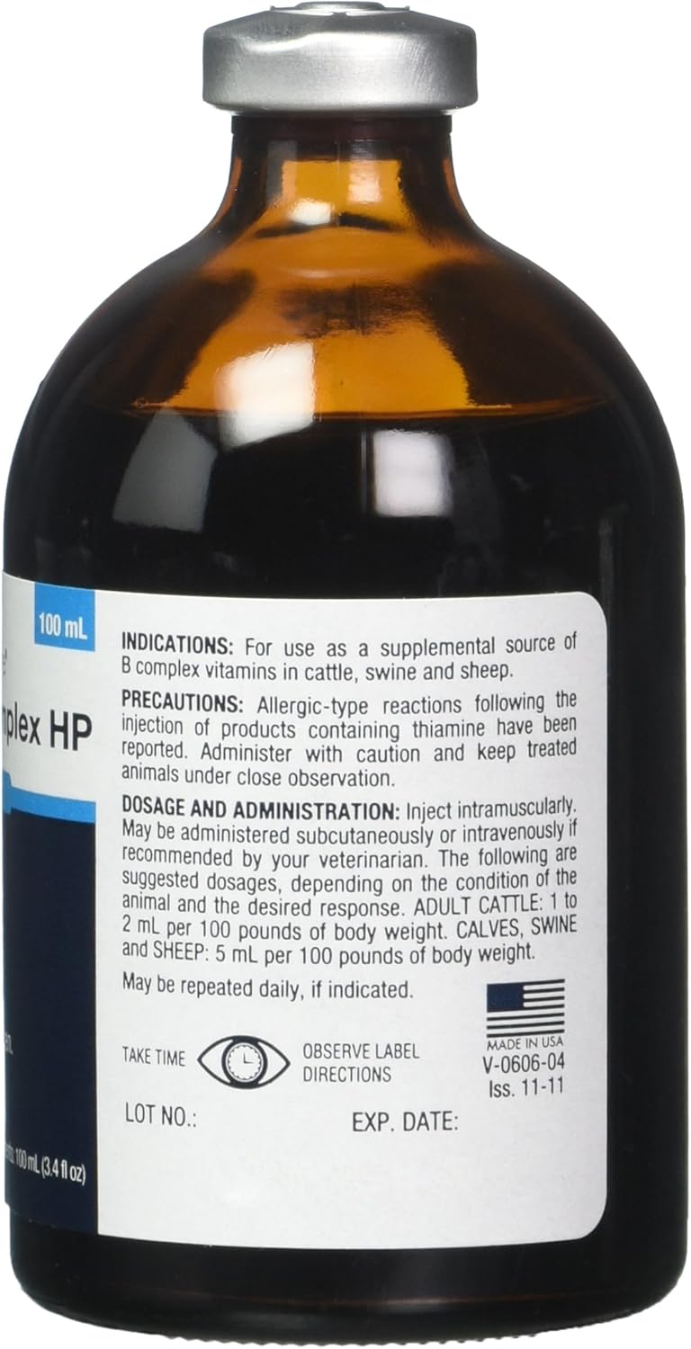 High Potency Vitamin B Complex Supplement for Cattle, Swine, and Sheep - 100ml Bottle