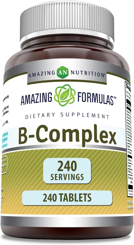 High Potency Vitamin B Complex Supplement with 11 Essential Nutrients | 240 Tablets | Vitamin B1, B2, B3, B6, B12, Folic Acid, Biotin, Choline, Inositol, PABA