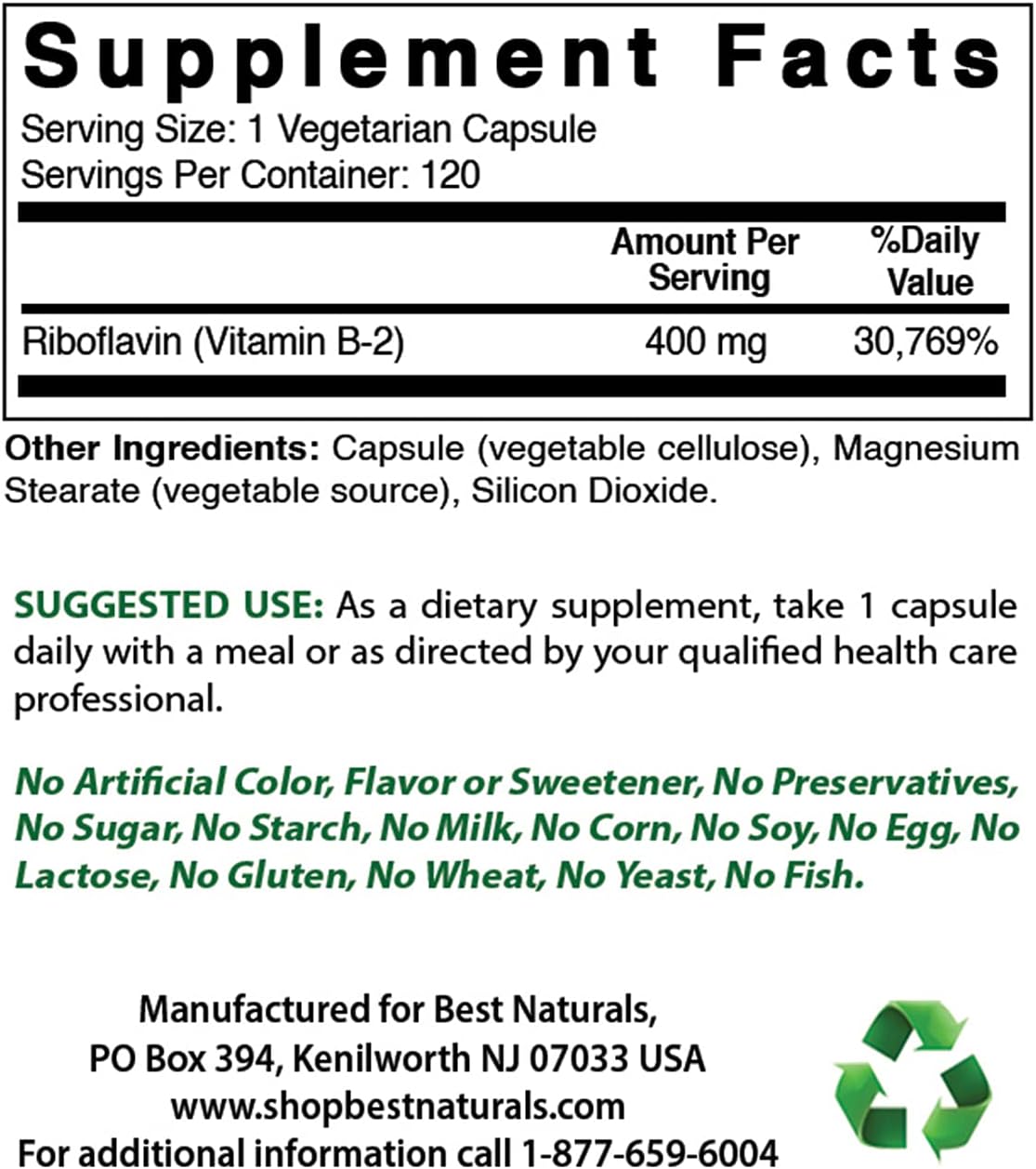 High Potency Vitamin B1 Thiamine Mononitrate 100mg & B2 Riboflavin 400mg Supplement for Energy Support