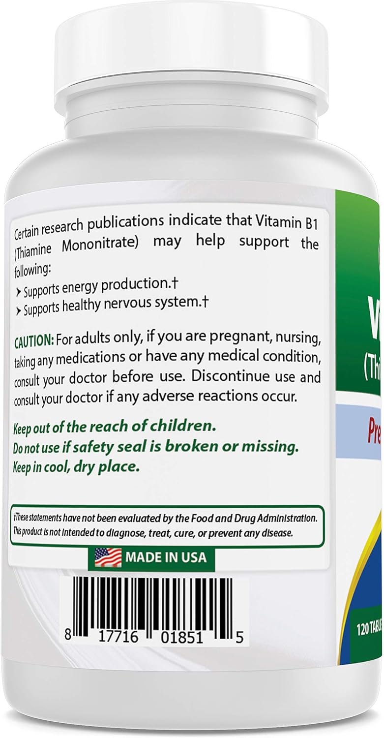 High Potency Vitamin B1 Thiamine Mononitrate 100mg Tablets - 360 Tablets Total