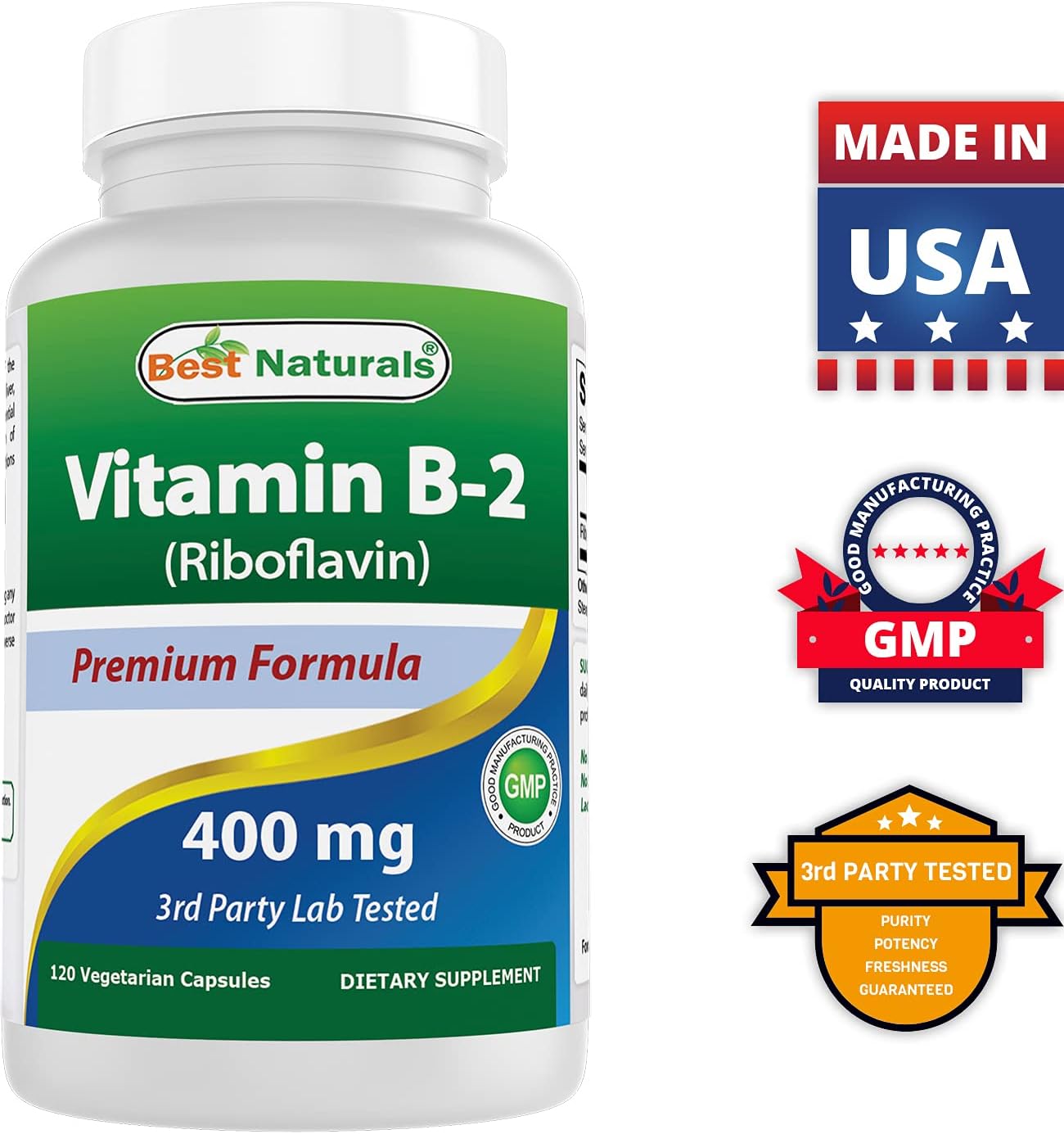 High Potency Vitamin B1 Thiamine Mononitrate 100mg & B2 Riboflavin 400mg Supplement for Energy Support