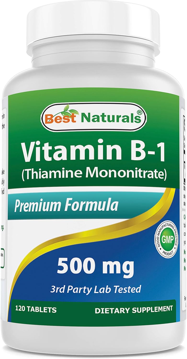 High Potency Vitamin B1 Thiamine Mononitrate 500mg & B6 200mg - Essential B Vitamins for Energy & Metabolism Support