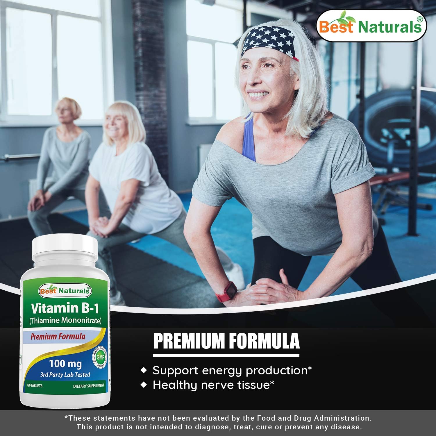 High Potency Vitamin B1 with Thiamine Mononitrate 100 mg and Folic Acid 1000 mcg for Optimal Health