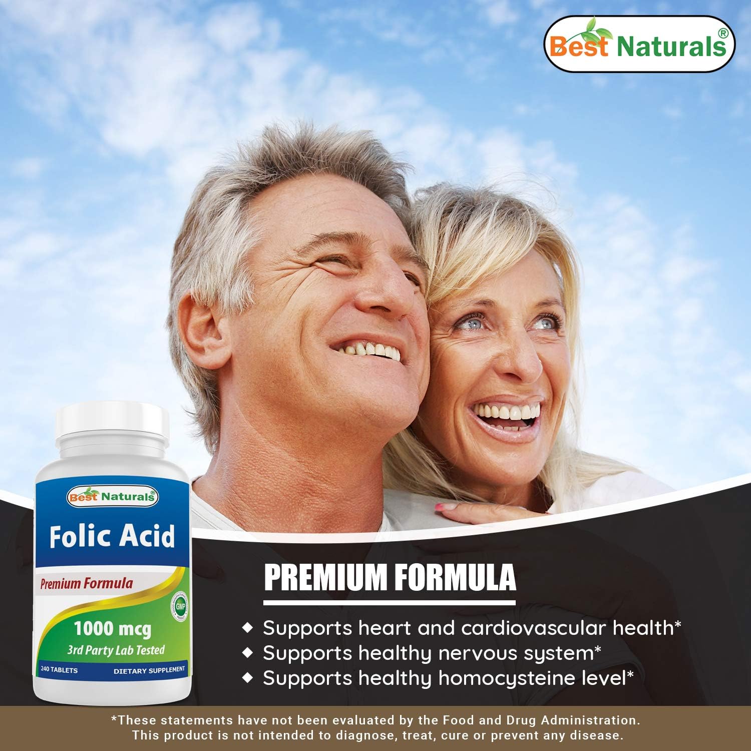 High Potency Vitamin B1 with Thiamine Mononitrate 100 mg and Folic Acid 1000 mcg for Optimal Health