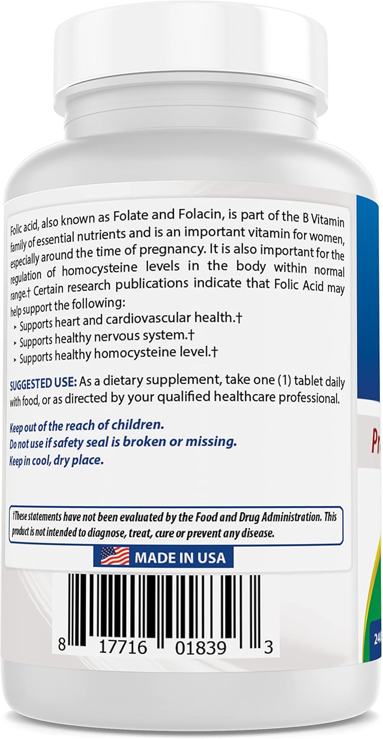 High Potency Vitamin B1 with Thiamine Mononitrate 100 mg and Folic Acid 1000 mcg for Optimal Health