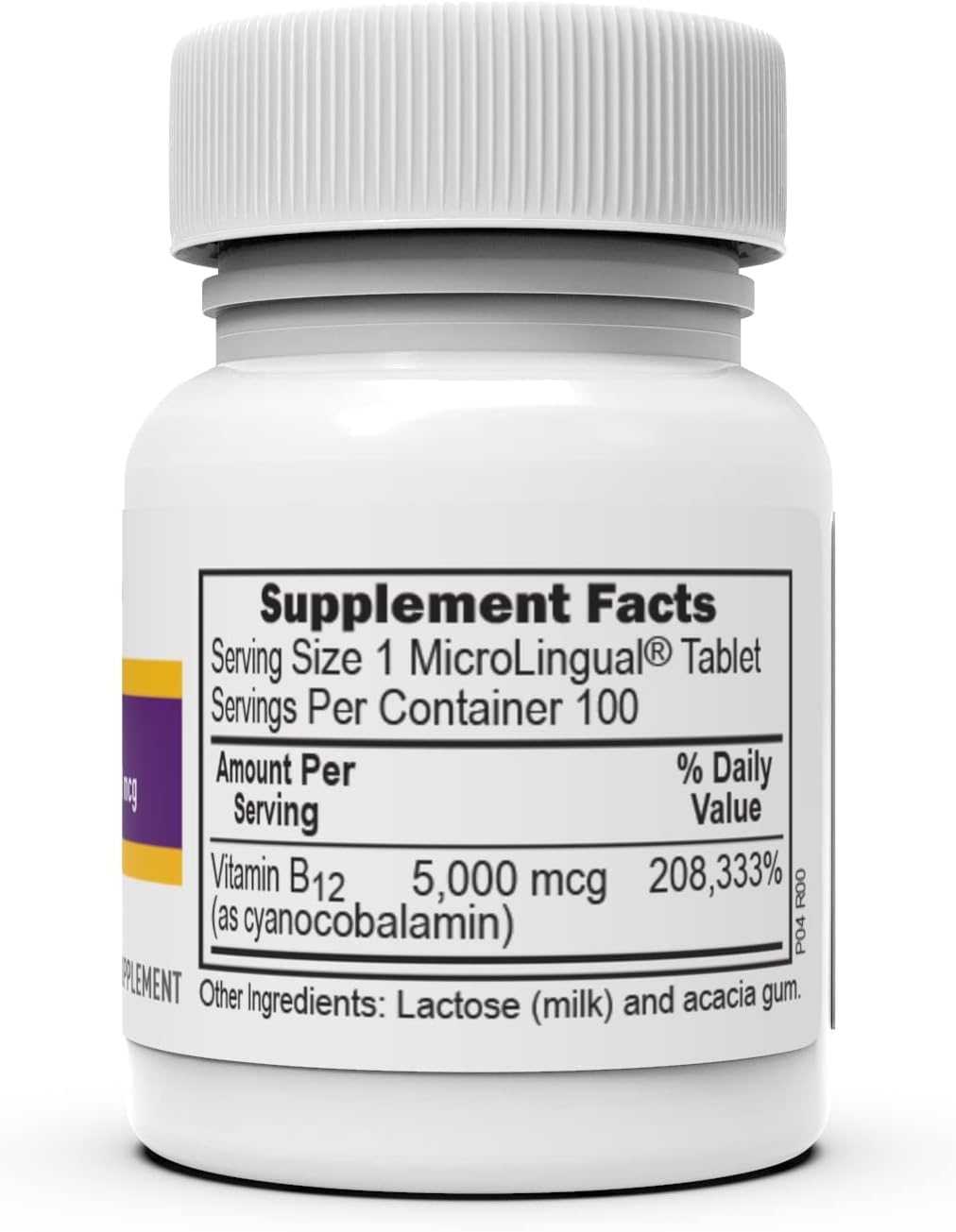 High Potency Vitamin B12 5000 mcg MicroLingual Tablets - 100 Count - Fast Dissolving B12 Supplement for Energy, Metabolism Boost, and Nervous System Support - Non-GMO Formula
