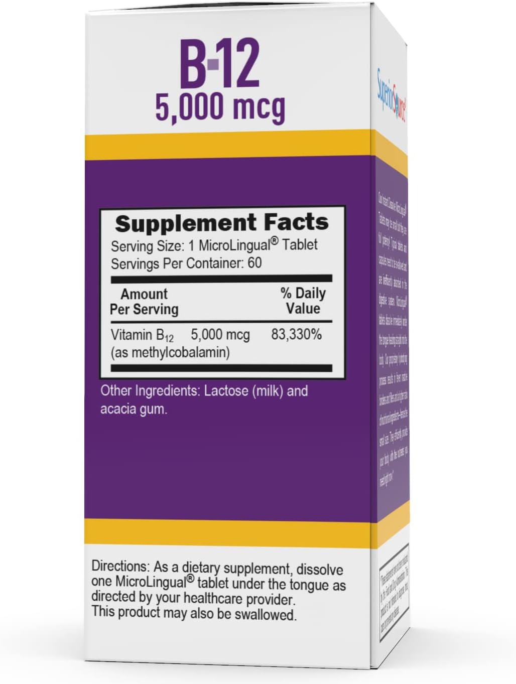 High Potency Vitamin B12 Methylcobalamin 5000 mcg Tablets for Energy & Nervous System, 60ct, Non-GMO, Quick Dissolve