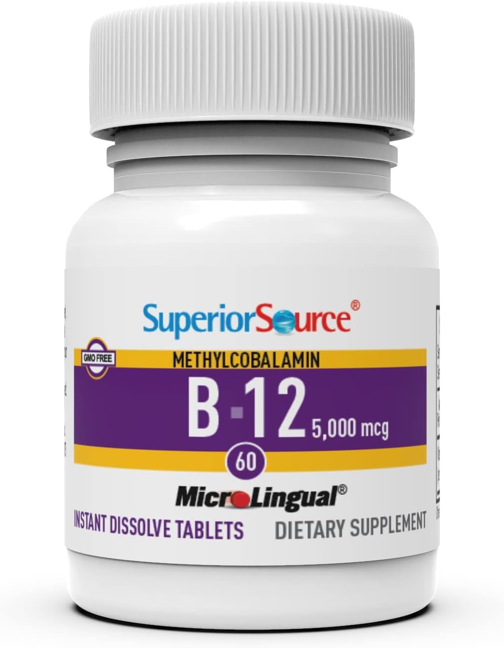 High Potency Vitamin B12 Methylcobalamin 5000 mcg Tablets for Energy & Nervous System, 60ct, Non-GMO, Quick Dissolve