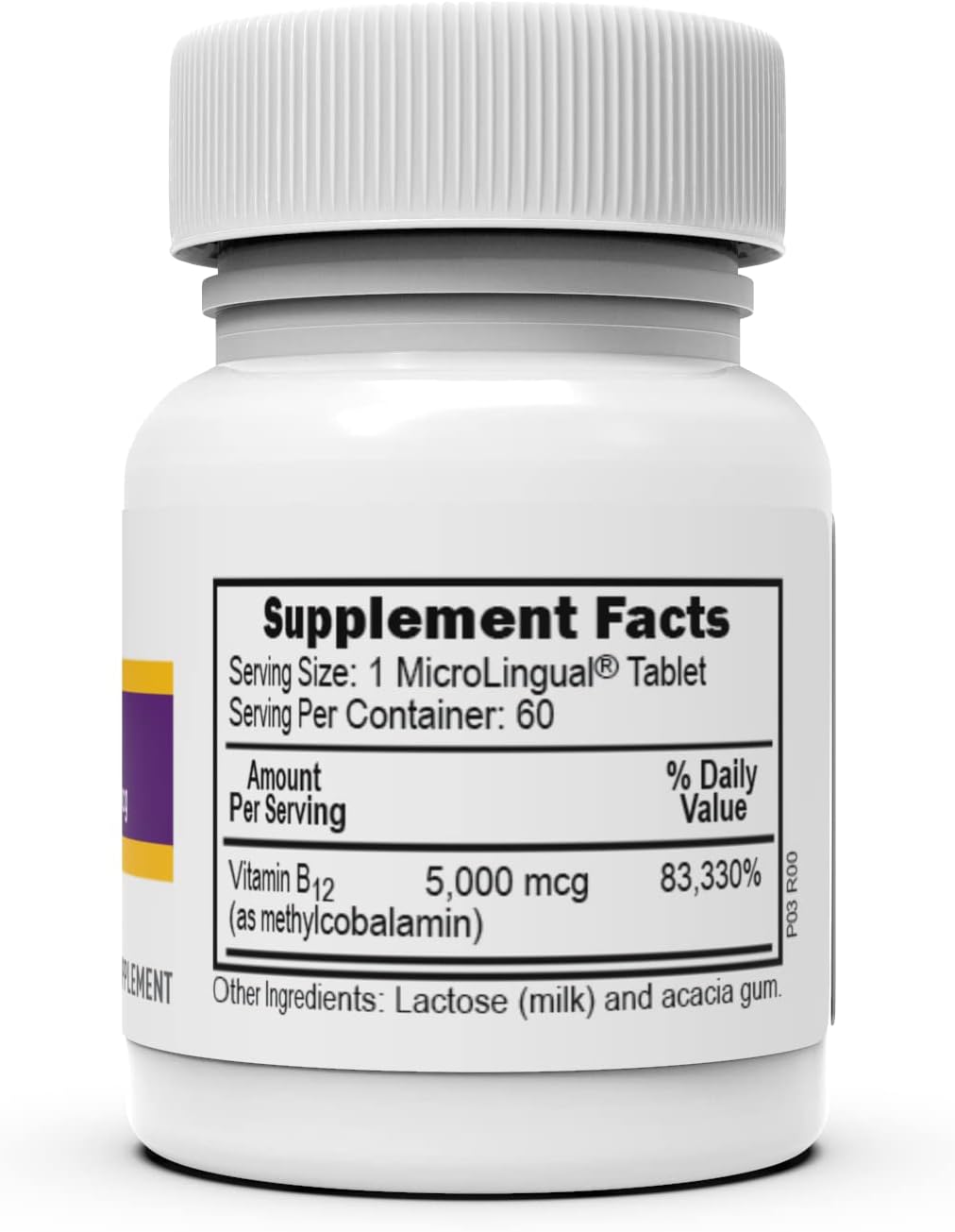 High Potency Vitamin B12 Methylcobalamin 5000 mcg Tablets for Energy & Nervous System, 60ct, Non-GMO, Quick Dissolve