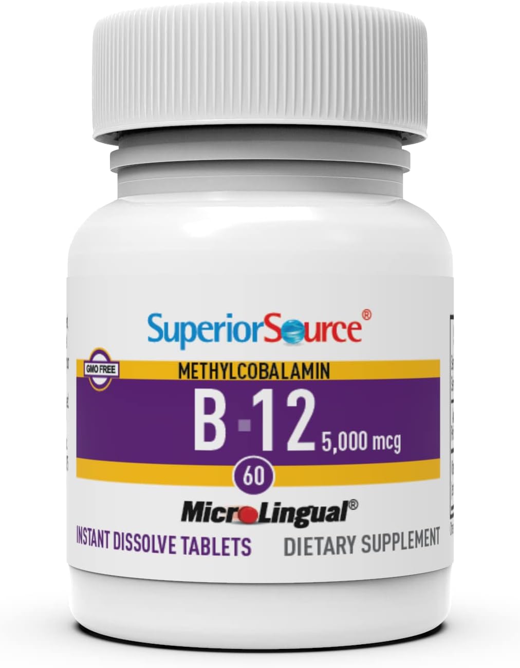 High Potency Vitamin B12 Methylcobalamin 5000 mcg Tablets for Energy & Nervous System, 60ct, Non-GMO, Quick Dissolve