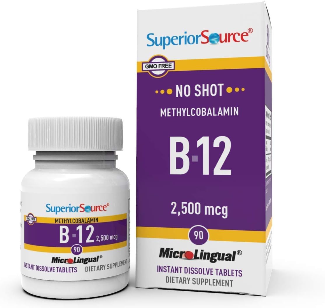 High Potency Vitamin B12 Methylcobalamin Tablets, 2500 mcg - 90 Count, Quick Dissolve for Energy & Nervous System Support, Non-GMO