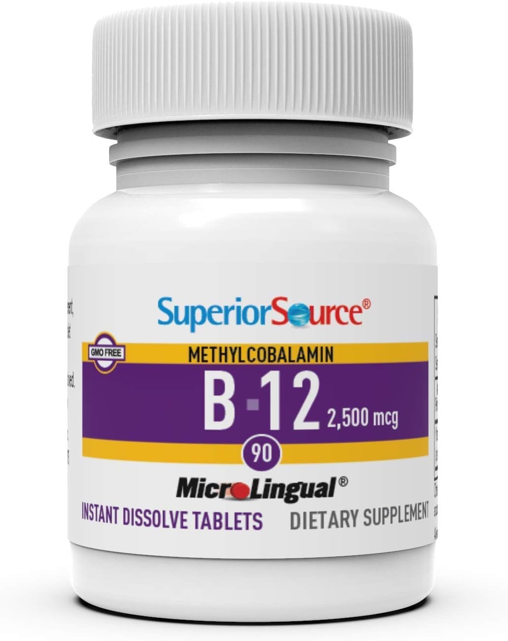 High Potency Vitamin B12 Methylcobalamin Tablets, 2500 mcg - 90 Count, Quick Dissolve for Energy & Nervous System Support, Non-GMO
