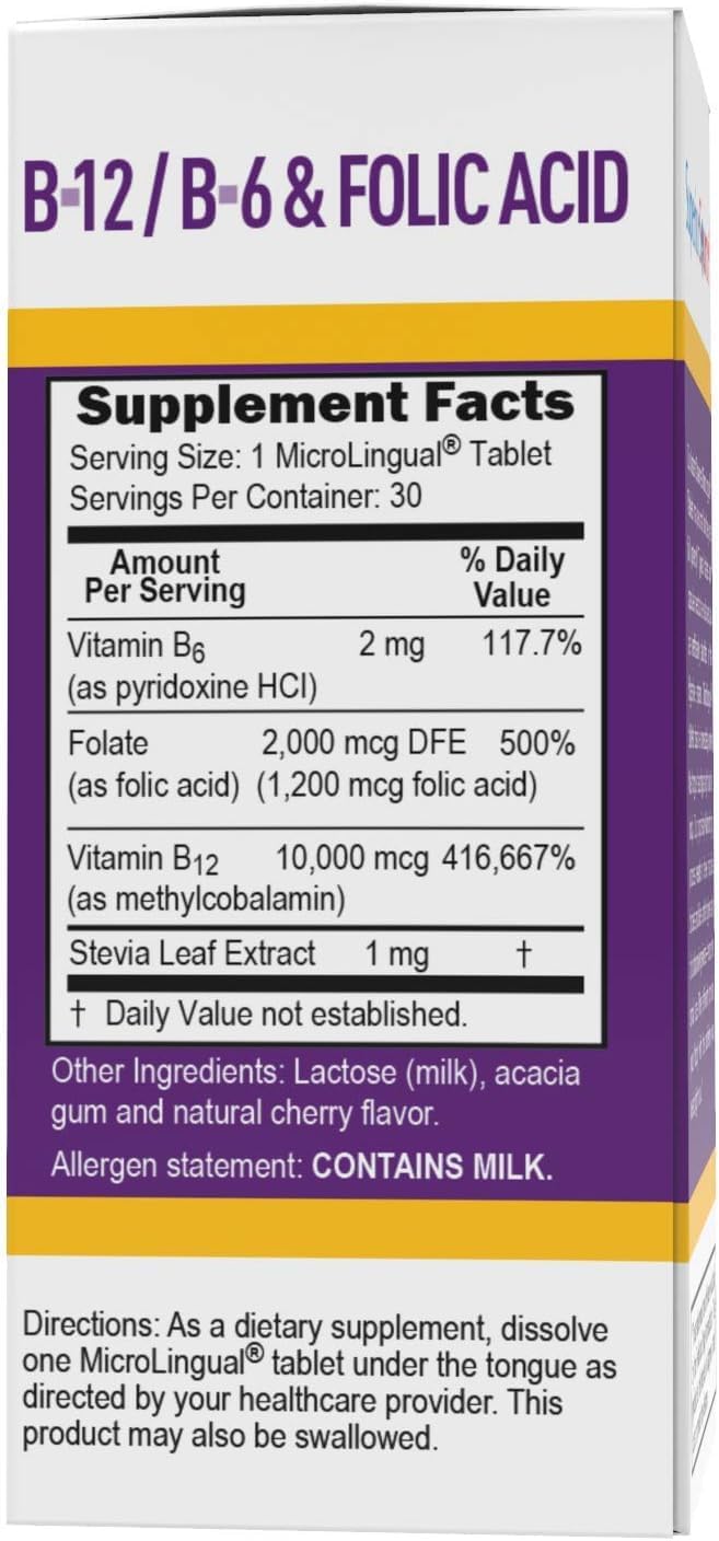 High Potency Vitamin B12 Methylcobalamin Tablets for Energy, Heart Health, Metabolism Boost, Stress Relief - 30 Ct Non-GMO