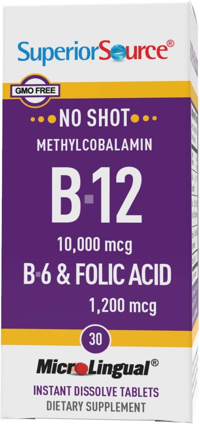 High Potency Vitamin B12 Methylcobalamin Tablets for Energy, Heart Health, Metabolism Boost, Stress Relief - 30 Ct Non-GMO