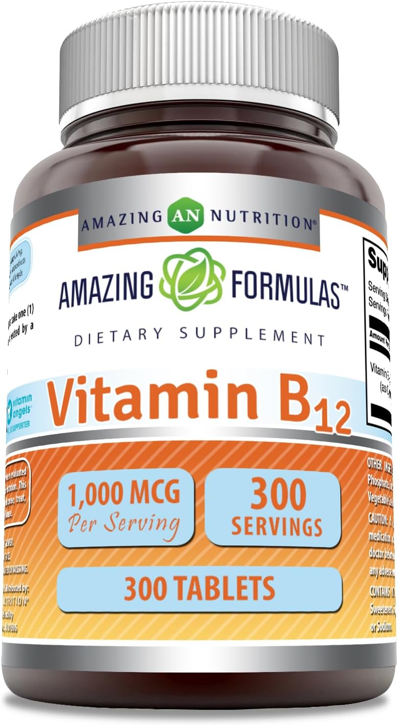 High Potency Vitamin B12 Supplement | 1000 Mcg Tablets | Non-GMO, Gluten-Free | Made in USA | 1 Pack, 300 Count