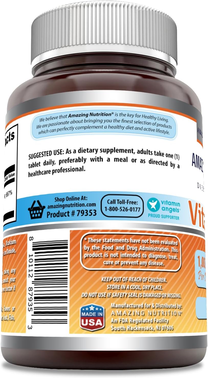 High Potency Vitamin B12 Supplement | 1000 Mcg Tablets | Non-GMO, Gluten-Free | Made in USA | 1 Pack, 300 Count