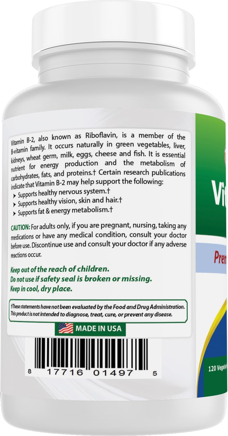 High Potency Vitamin B2 (Riboflavin) 400mg Capsules for Migraine Relief - Coenzyme Support - 240 Count