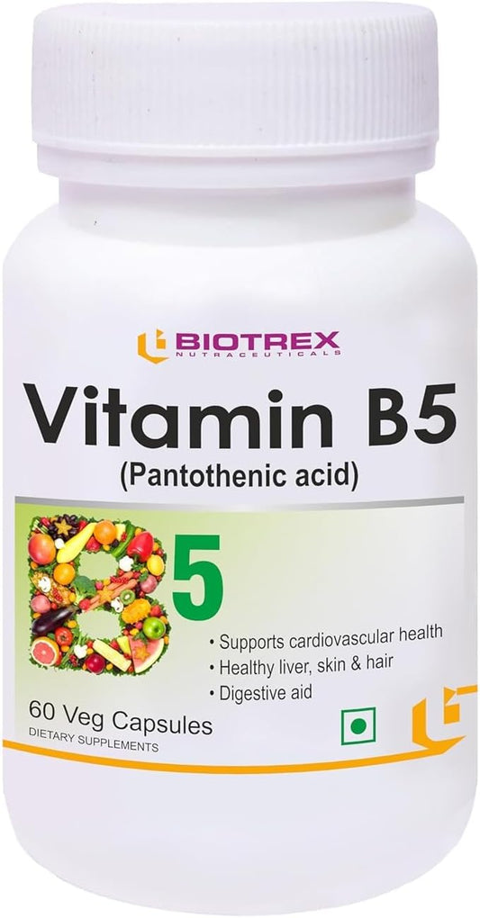 High Potency Vitamin B5 (Pantothenic Acid) Supplement for Energy and Metabolism - 60 Vegetarian Capsules