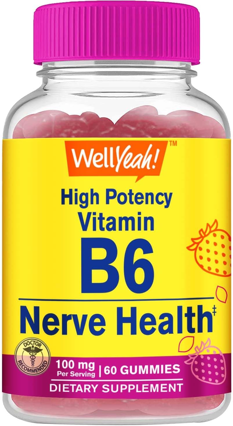 High Potency Vitamin B6 Gummies for Nerve Health, Cognitive Function, Mood, Immune & Cardiovascular Support - Vegan, Non-GMO - 60 Count