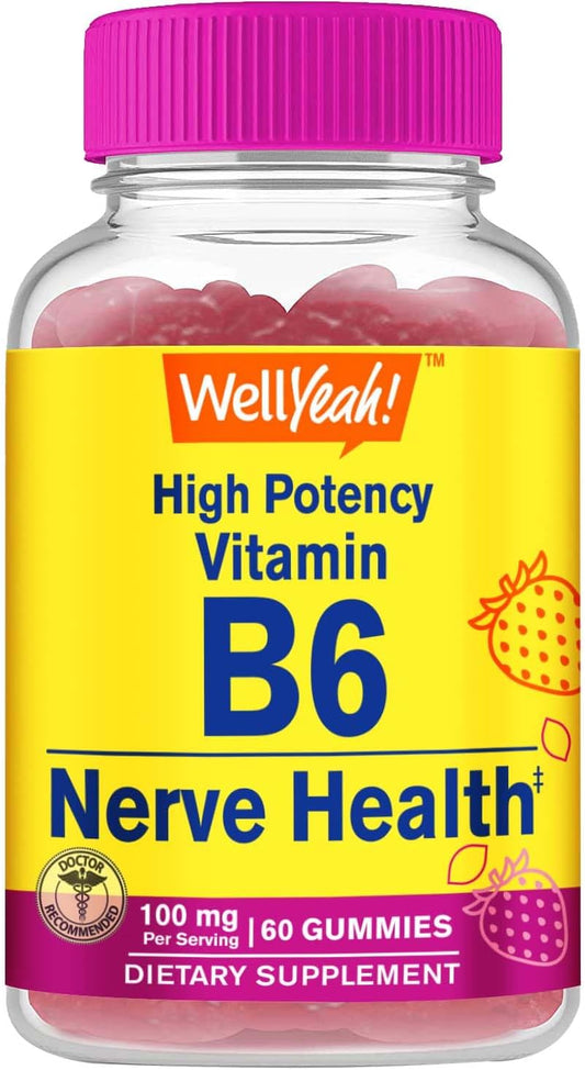 High Potency Vitamin B6 Gummies for Nerve Health, Cognitive Function, Mood, Immune & Cardiovascular Support - Vegan, Non-GMO - 60 Count