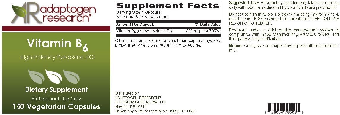 High Potency Vitamin B6 Supplement for Energy, Metabolism, and Nervous System Function - 150 Vegetarian Capsules