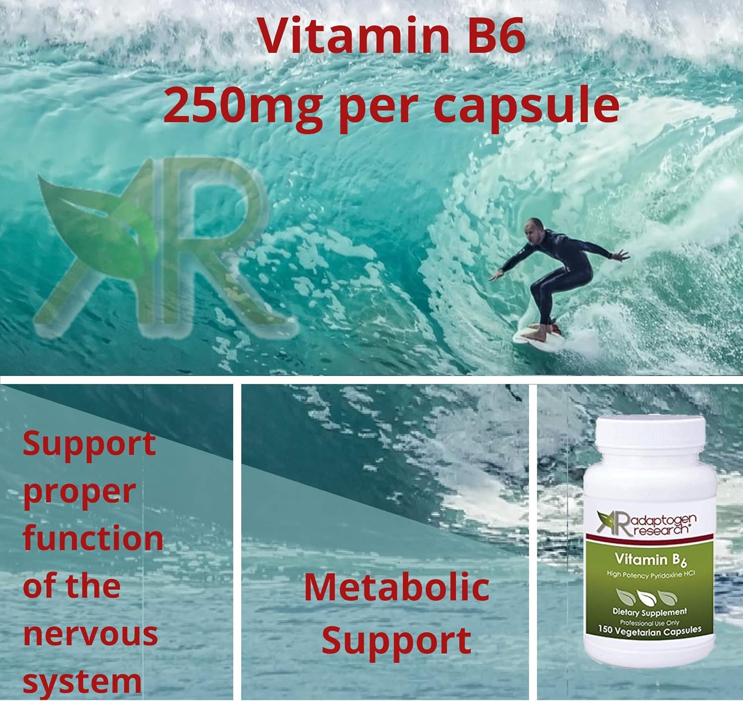 High Potency Vitamin B6 Supplement for Energy, Metabolism, and Nervous System Function - 150 Vegetarian Capsules