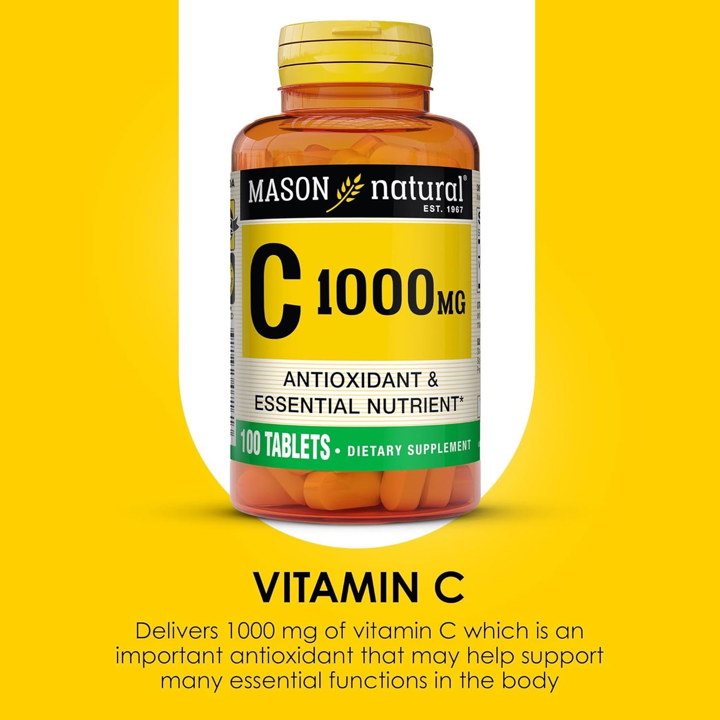 High Potency Vitamin C 1000mg Capsules - 100 Day Supply for Healthy Immune System and Antioxidant Support