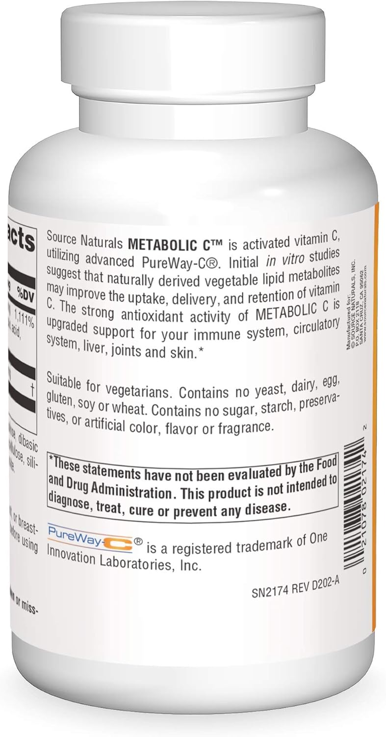 High Potency Vitamin C Supplement - Source Naturals Metabolic C, 1000mg - 200 Tablets