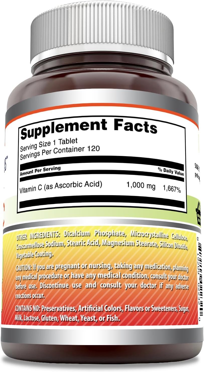 High Potency Vitamin C Supplement | 1000mg Tablets | Non-GMO, Gluten-Free | Made in USA | 120 Count