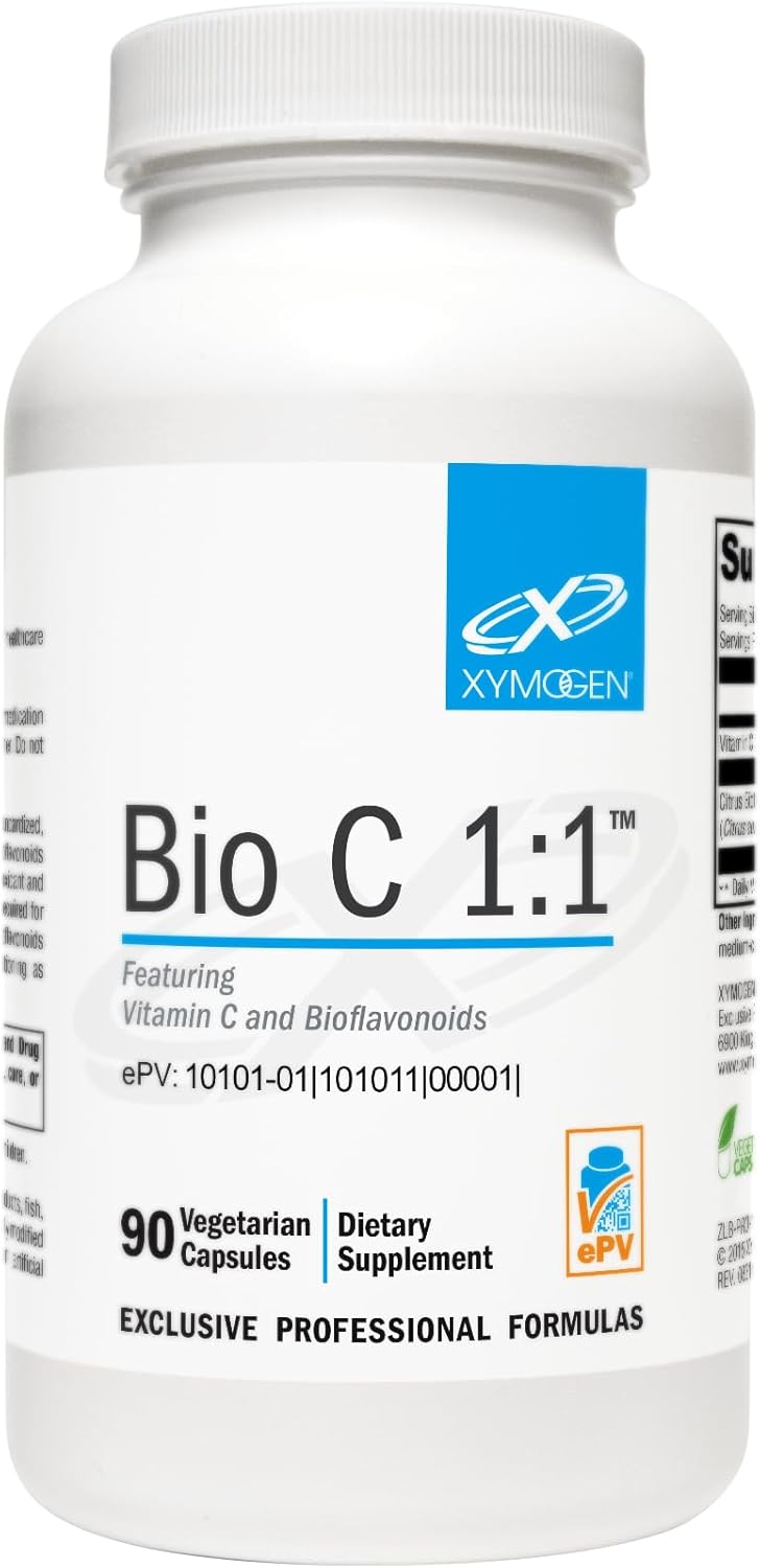 High Potency Vitamin C Supplement with Citrus Bioflavonoids for Antioxidant & Immune Support - 90 Capsules by XYMOGEN Bio C 1:1