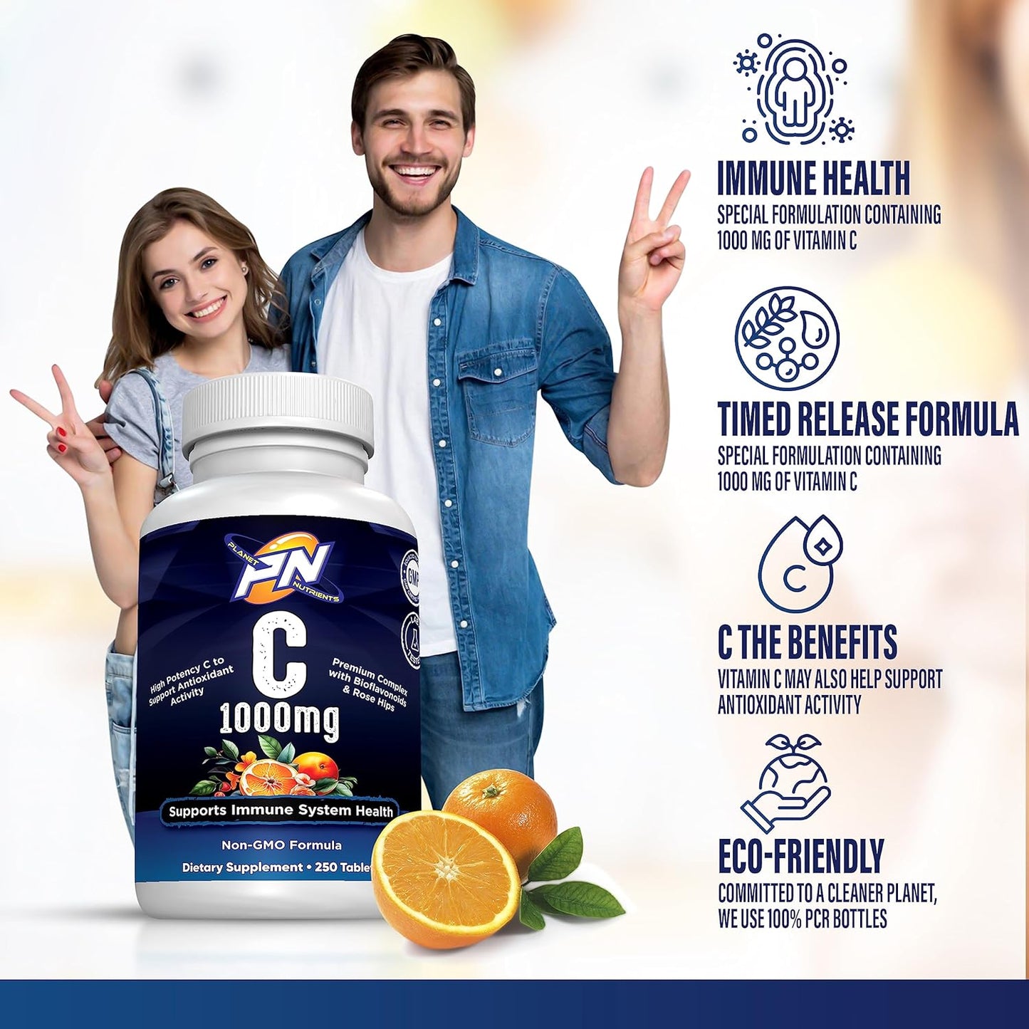 High Potency Vitamin C with Bioflavonoids and Rose Hips - 250 Capsules for Immune System Support by Planet Nutrients