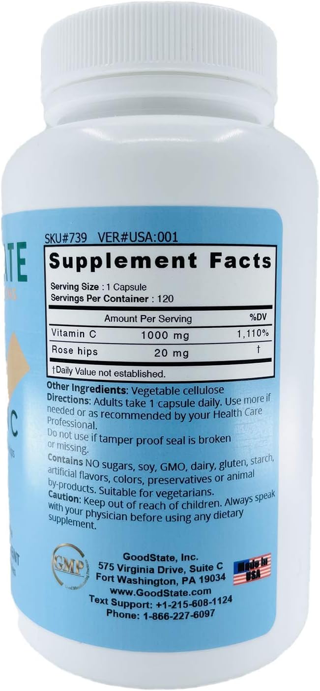 High Potency Vitamin C with Rose HIPS, 739mg, 120 Capsules, Single Pack