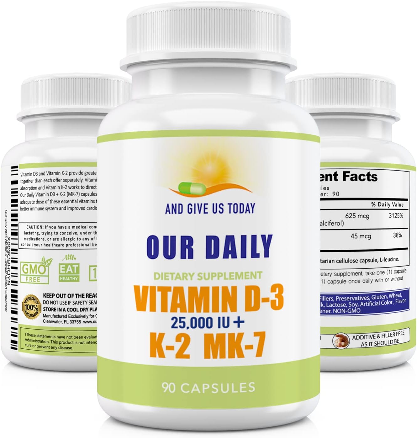 High Potency Vitamin D-3 25,000 IU + K2 Supplement for Bone, Immune, Mood, Cardiovascular Support