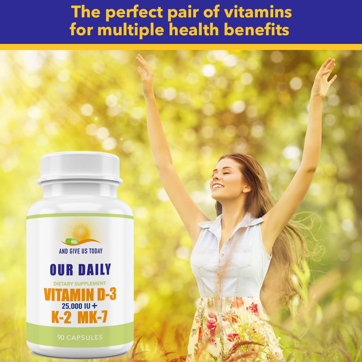 High Potency Vitamin D-3 25,000 IU + K2 Supplement for Bone, Immune, Mood, Cardiovascular Support