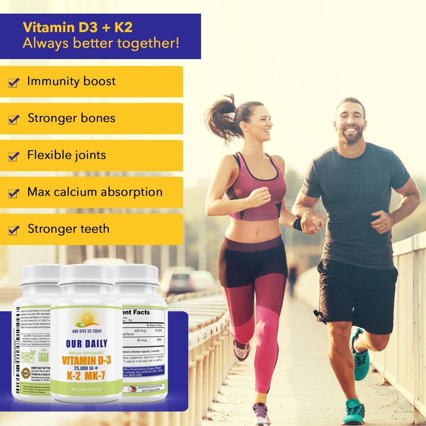 High Potency Vitamin D-3 25,000 IU + K2 Supplement for Bone, Immune, Mood, Cardiovascular Support