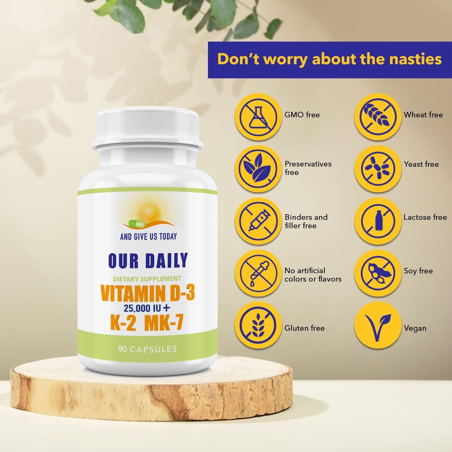 High Potency Vitamin D-3 25,000 IU + K2 Supplement for Bone, Immune, Mood, Cardiovascular Support