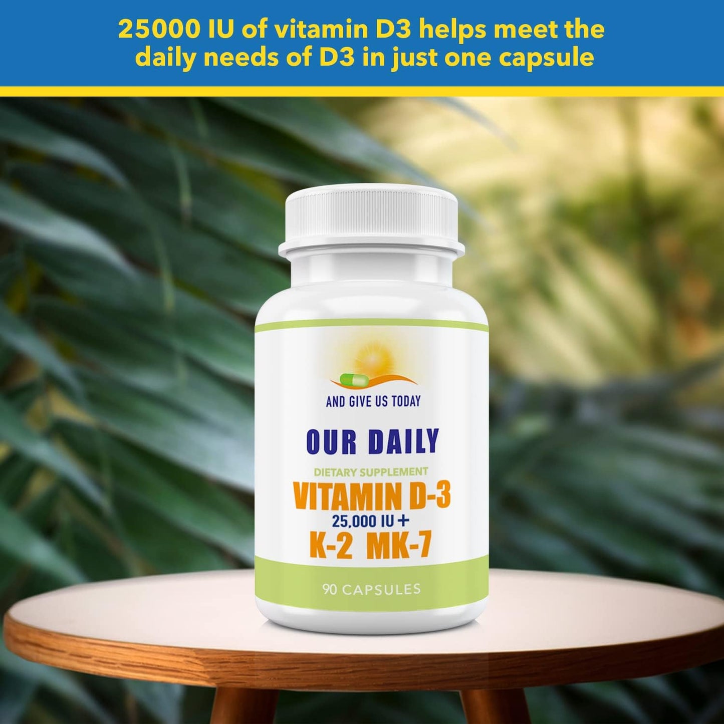 High Potency Vitamin D-3 25,000 IU + K2 Supplement for Bone, Immune, Mood, Cardiovascular Support