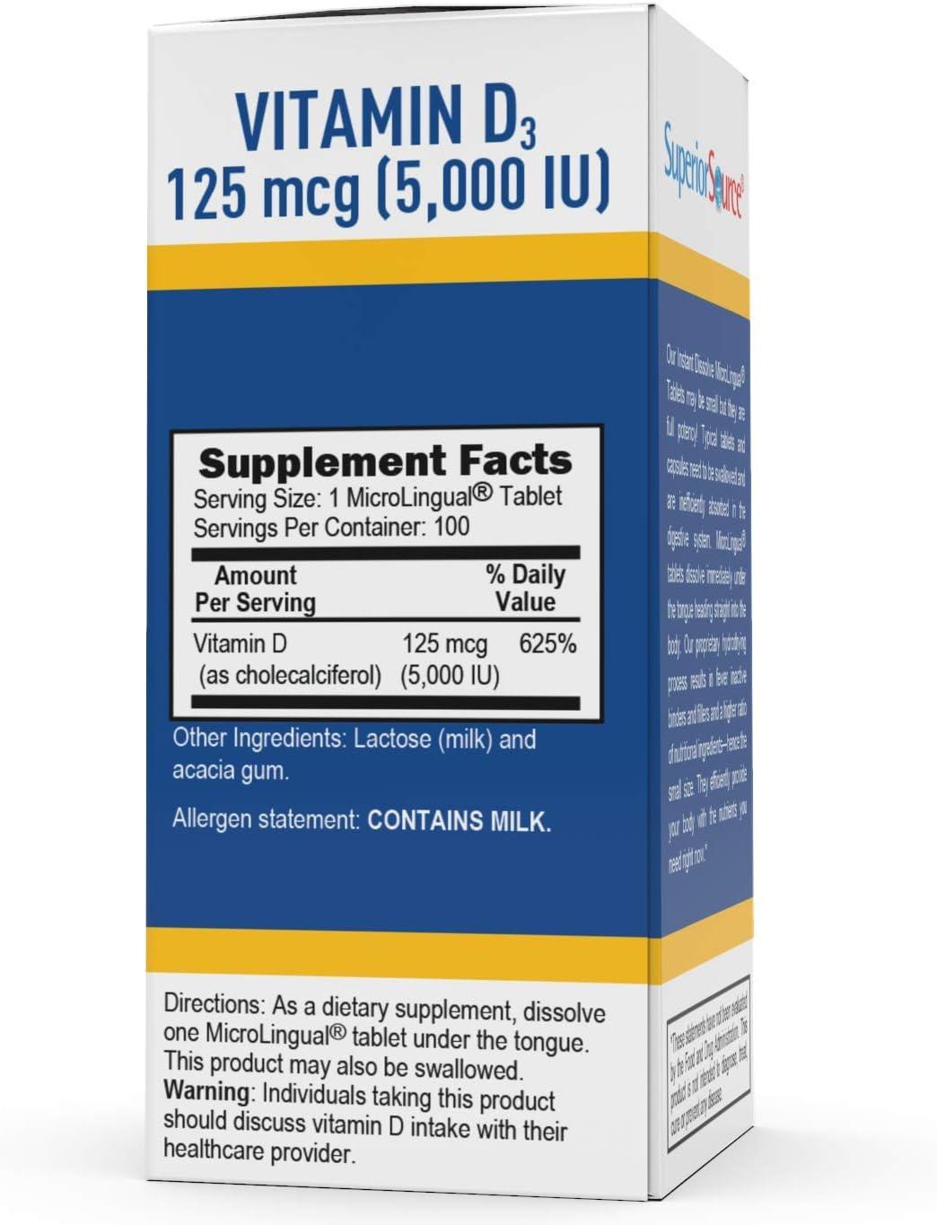 High Potency Vitamin D3 5,000 IU - 100 Tablets for Immune Health & Bone Support
