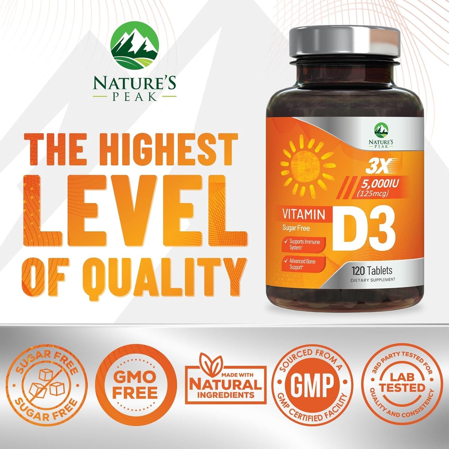 High Potency Vitamin D3 5000 IU Chewables for Bone, Teeth, Muscle & Immune Support - 120 Tablets